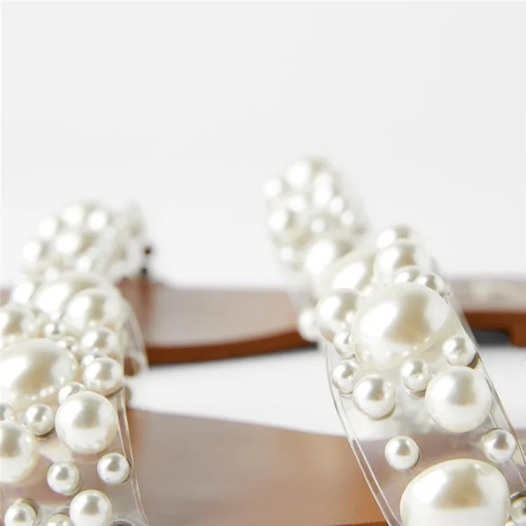 

pearl sandals New flat glass transparent