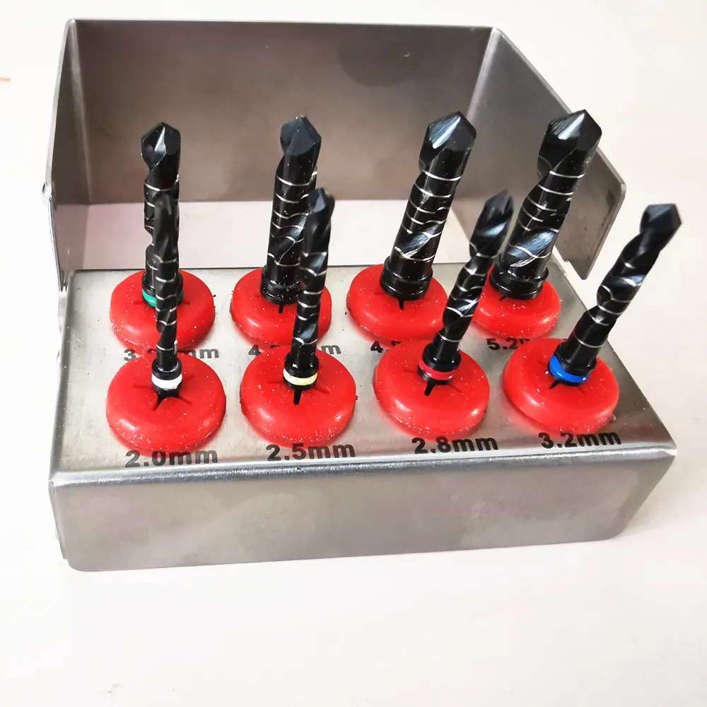 1 SET Dental Implant Drills 8pcs External Irrigation Black Stainless steel With Bur Holder Surgical Tools NEW
