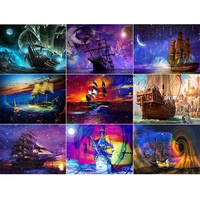 5d diy diamond embroidery mosaic night sea scenery paintings rhinestone vintage sailboat picture wall art poster home decoratio