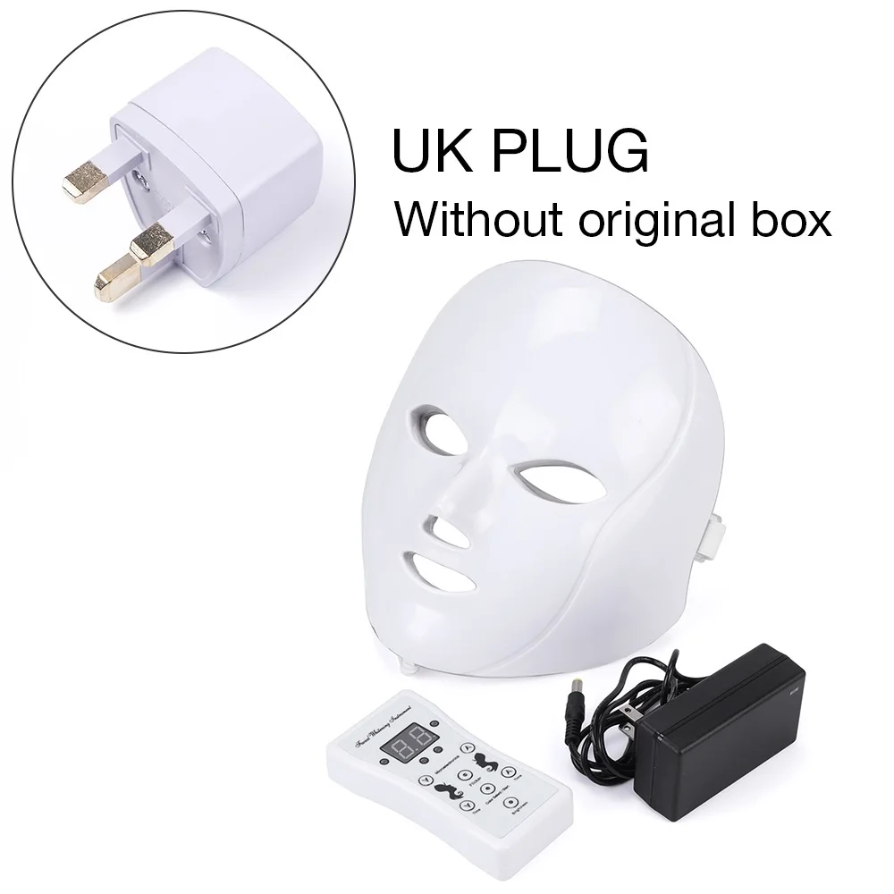 UK PLUG without BOX 7 цветов светодиодный аппарат для ухода за кожей лица против морщин устройство для удаления акне Красота спа устройство омоложение кожи белый маска для лица - Цвет: UK PLUG without BOX
