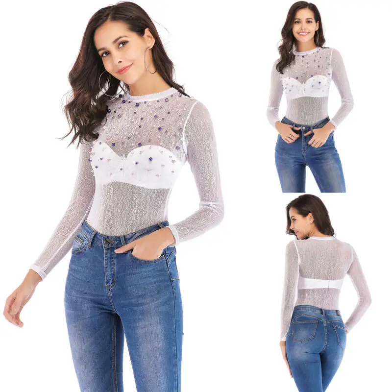 Брендовое новое женское сексуальное прозрачное боди с высоким воротом и длинным