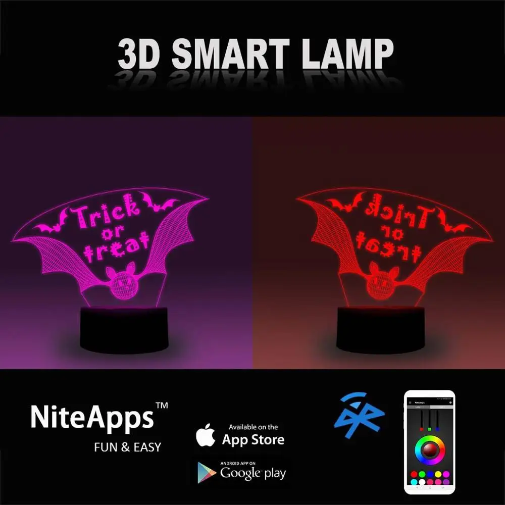 NiteApps 3D трюк или лечение ночник настольная Иллюзия Украшение лампы подарок на