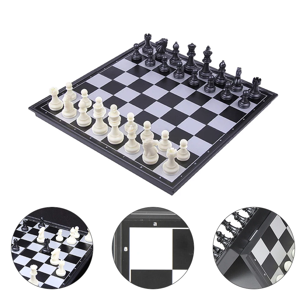 

Magnetic Chess Backgammon Checkers Set Foldable Board Game 3-In-1 Road International Chess Folding Chess Portable Board Game