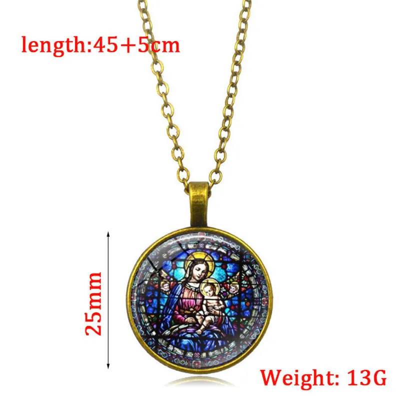 

Fashion Gemstone Necklace Angel Virgin Mary Charm Glass Pendant Religious Catholic Church Home Chapel Decor Souvenir Gift