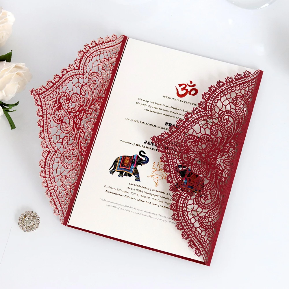 Перламутровая бумажная карточка лазерного процесса полые перламутровые красные