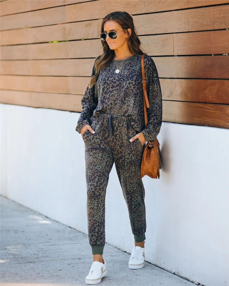 

Leopard Tracksuit Women Two Piece Set Autumn Clothes Off Shoulder Pullover Top and Pants Suit Casual Fashion Women's Sets Outfit