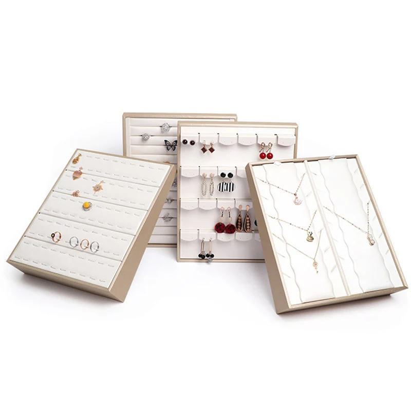 Luxurious white Leather Ring Earring Necklace Pendant Display Stand Vertical Jewellery Stand Jewelry Store Counter Jewelry Props