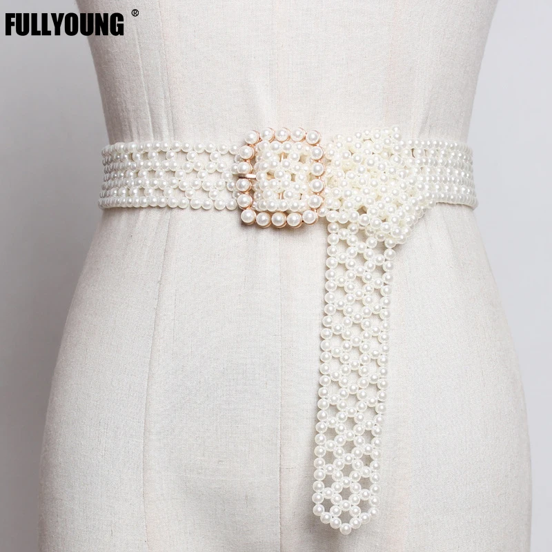 

Fullyoung Fashion Woman Belts for Dress Elegant Pearl Girdle Female Matching Dress Shirt Waist Chain Decoration Jeans Fur Belt
