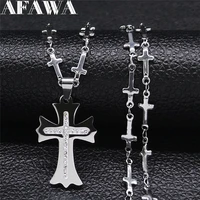 2022 stainless steel crystal small cross chain necklaces womenmen silver color necklaces jewelry bijoux femme n8028s02