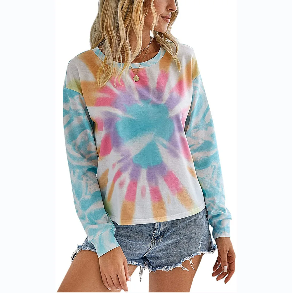 

2020 Autumn/winter women's blouse tie-dye printed round neck long sleeve T-shirt street fashion hoodie colours women tops