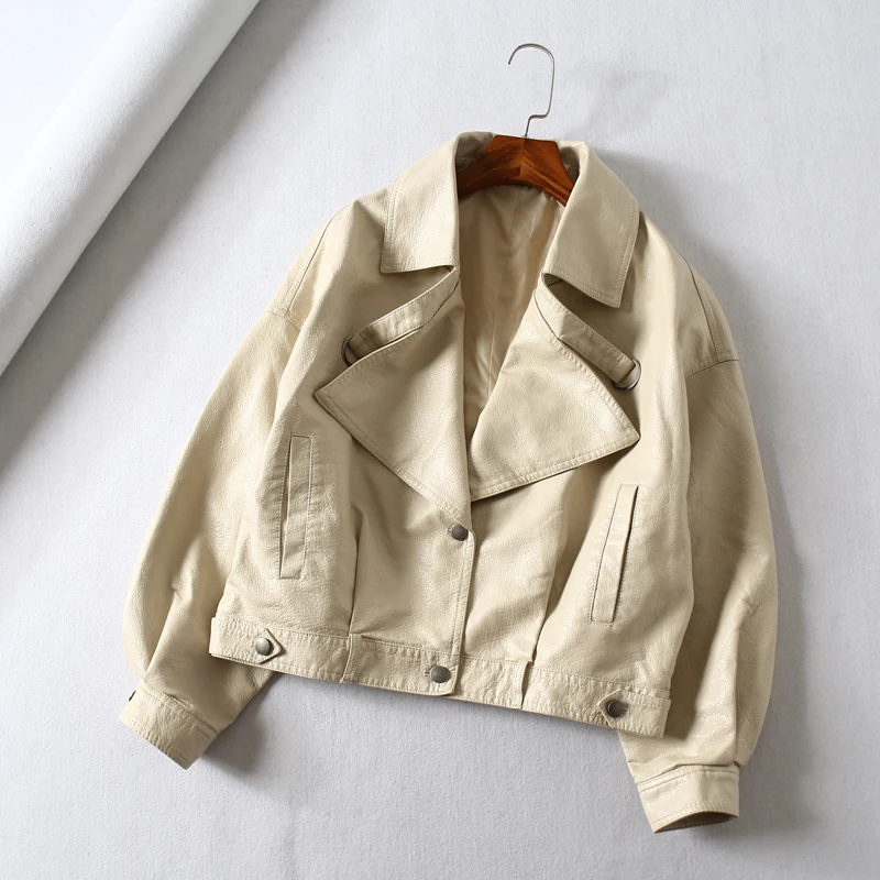 Женская куртка из искусственной кожи FTLZZ красная Короткая Ретро на молнии с