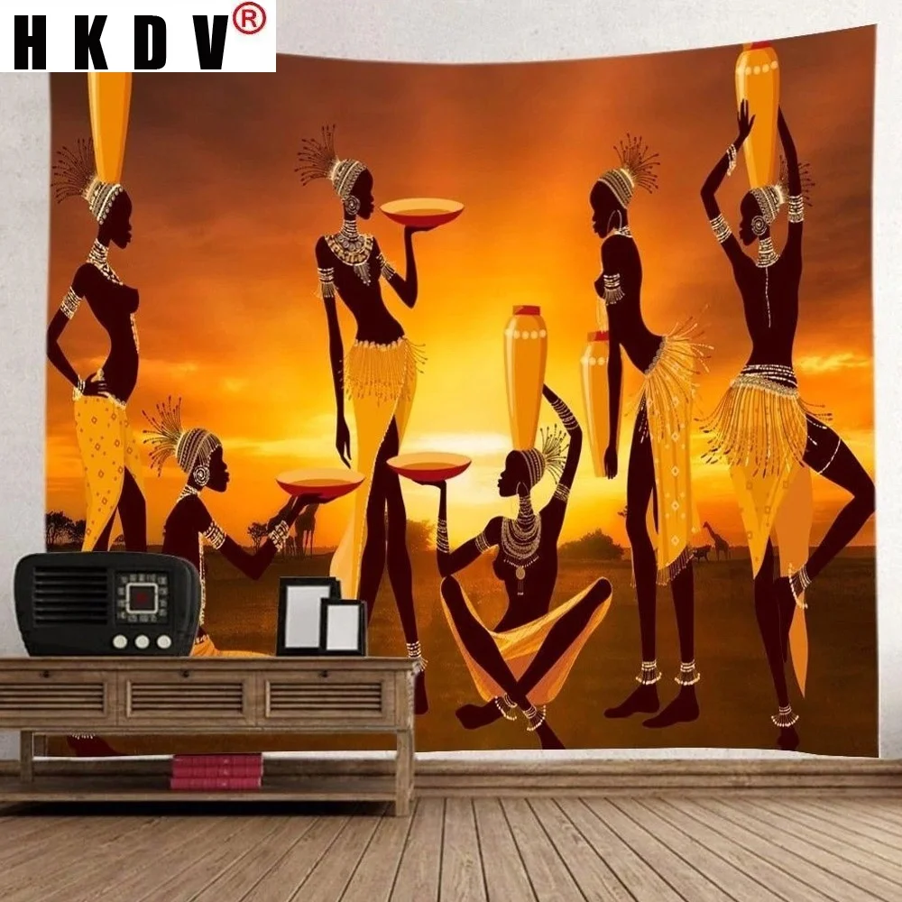 

HKDV African Women Jar Poster Tapestry Wall Hanging Wall Covering Rugs Background Cloth Beach Mat Blanket Art Home Decor