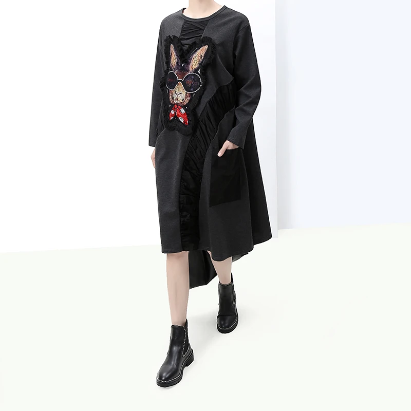 Новинка 2019 женское черное зимнее платье в японском стиле с длинным рукавом