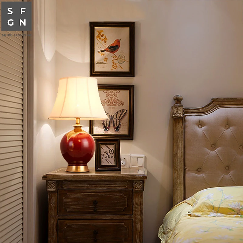 Медная настольная лампа для спальни прикроватная Цзиндэчжэнь керамическая