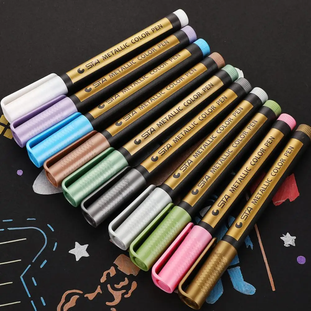 12pcs/1set Metal Marker Pen Tire Color Smooth Paint Kawaii School Pigment Office Supplies Highlighters P7X1 | Канцтовары для офиса