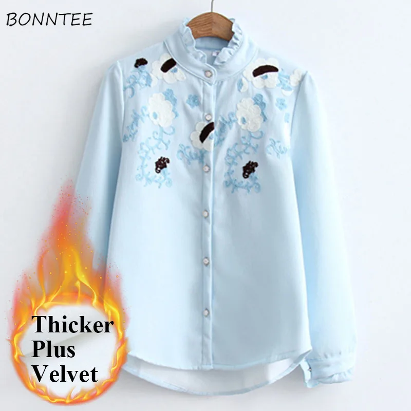

Женские зимние рубашки с бархатной подкладкой, плотная теплая рубашка с длинным рукавом, однобортная рубашка в Корейском стиле, универсаль...