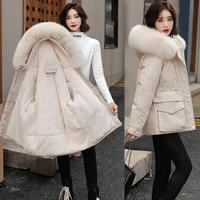 womens winter coats plus size fur collar skinny slim cotton padded korean clothes plush casual parkas women autumn jacket
