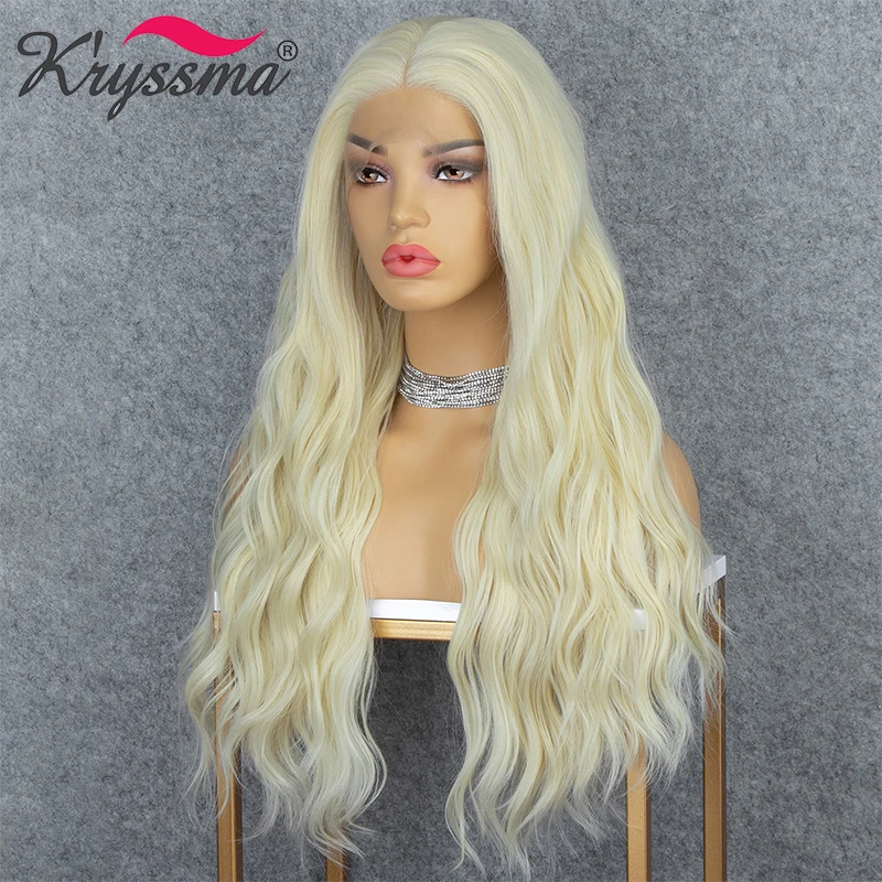 Парик блонд Kryssma для женщин Синтетические длинные волнистые передние парики на