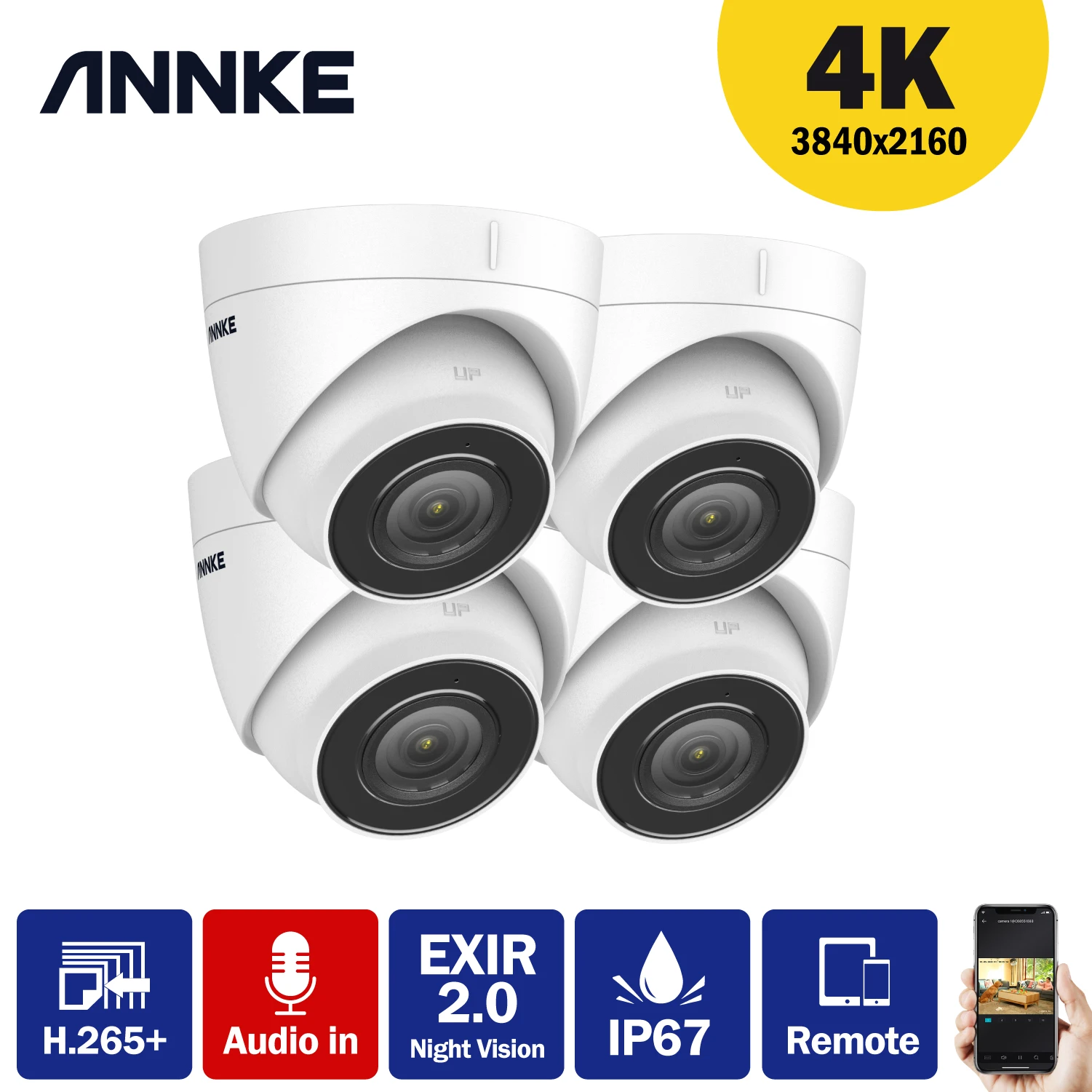 Камера видеонаблюдения ANNKE Ultra HD 8 Мп 4K IP67 с функцией ночного видения|Камеры