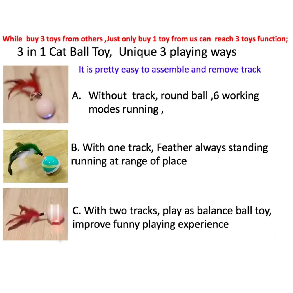 

Interactive Cat Toy Beedove Cat Toys With Bird Sound LED Light 360 Degree Self Rotating Cat Ball USB Charging
