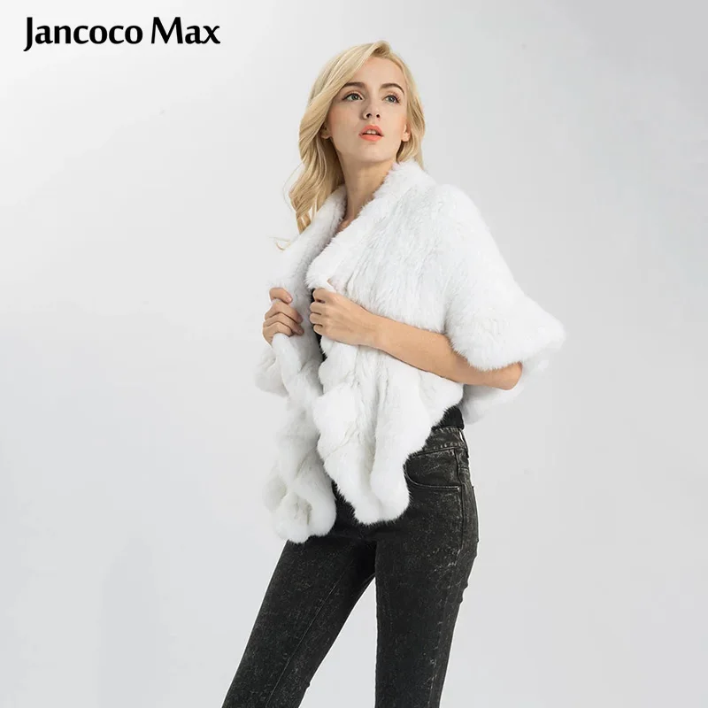 Jancoco Max Новое весеннее пончо из натурального кроличьего меха женские толстые