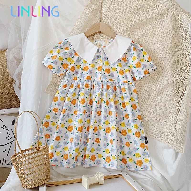 Летнее милое платье с короткими рукавами для девочек принцессы Детское одежда