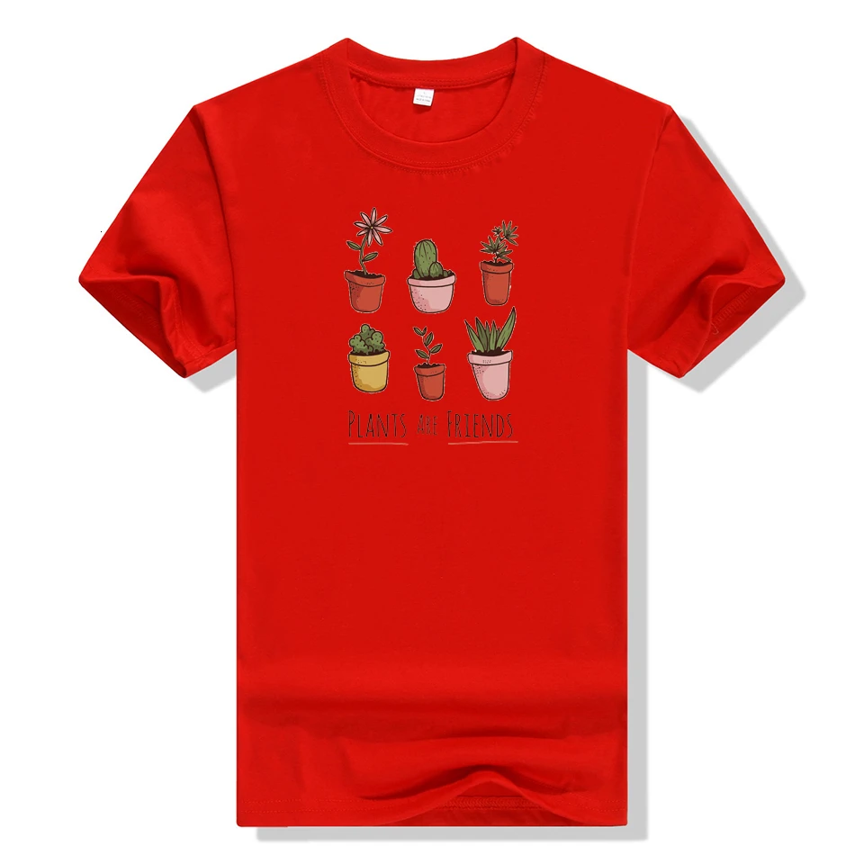 Простая хлопковая Повседневная футболка с принтом растений в горшках сезон