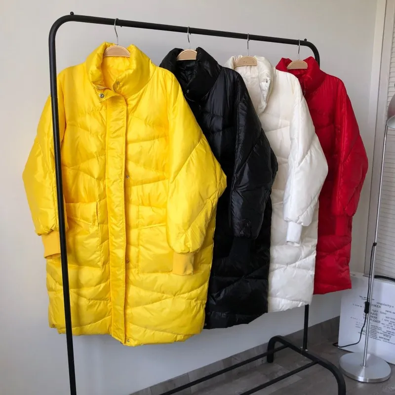 Женский пуховик на белом утином пуху свободная длинная парка теплая зимняя