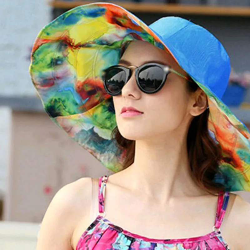 

Summer Women Hat Large Wide Brim Beach Hats Foldable Outdoor Sunshade Sun Visor Cap Ladies Bucket Caps Women's Summer Caps