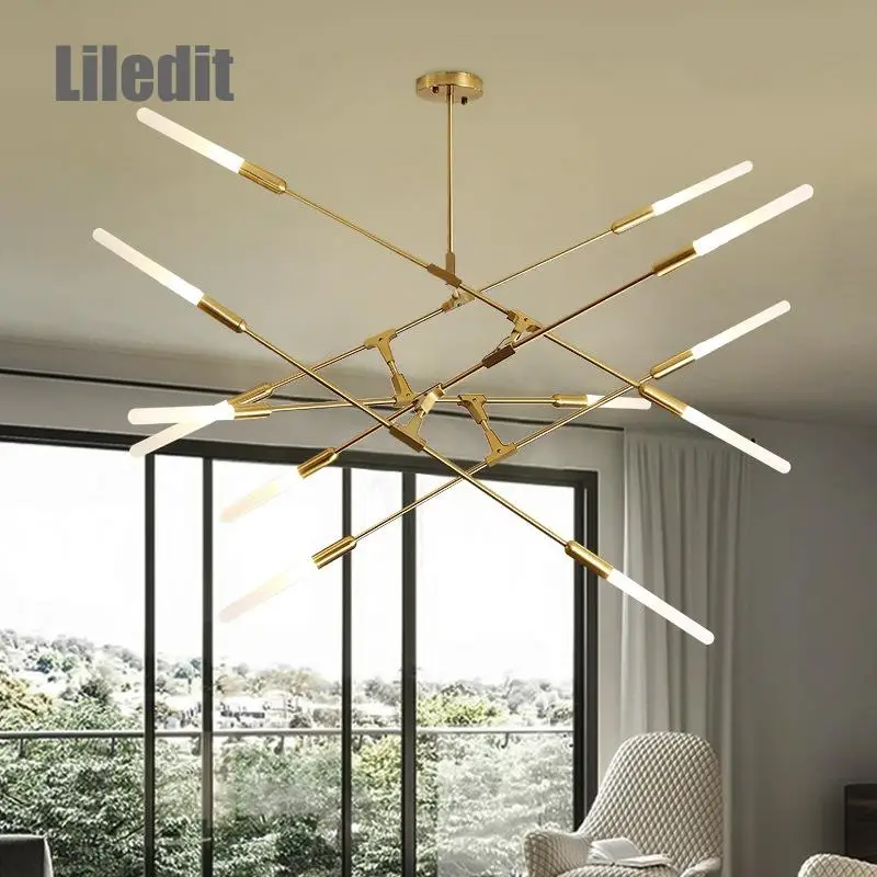 

Modern Led Chandeliers Golden Metal Hanging Lamps Indoor Living Room Kitchen Dining Room Lights Decor Lighting Fixture Luminaire