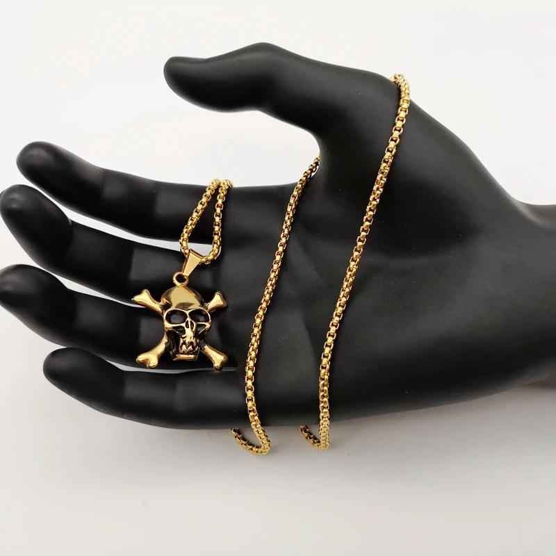 Ожерелье мужское из нержавеющей стали винтажная подвеска в виде рок черепа крест