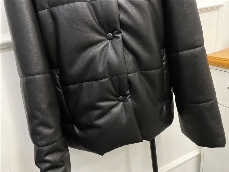 

Imitation Leather Coat Women's Single Breated Simple New Turtleneck Casual Jacket