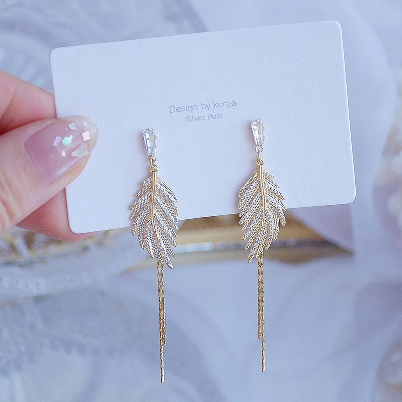 

Creativity Tree Leaf Tassel Dangle Earrings for Women Designer Luxury Jewelry Micro-inlaid Zircon High Quality S925 Needle Party