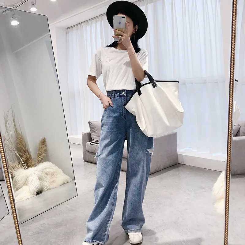 Новинка 2020 шикарные универсальные уличные модные мешковатые прямые джинсы в