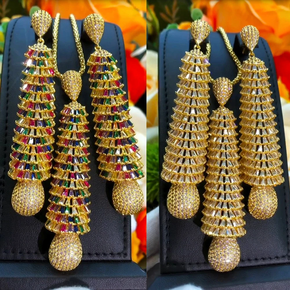 

Missvikki модный роскошный длинный кулон ожерелье серьги для женщин невесты свадьба нежный полный CZ boucle d'oreille femme 2021 Новый