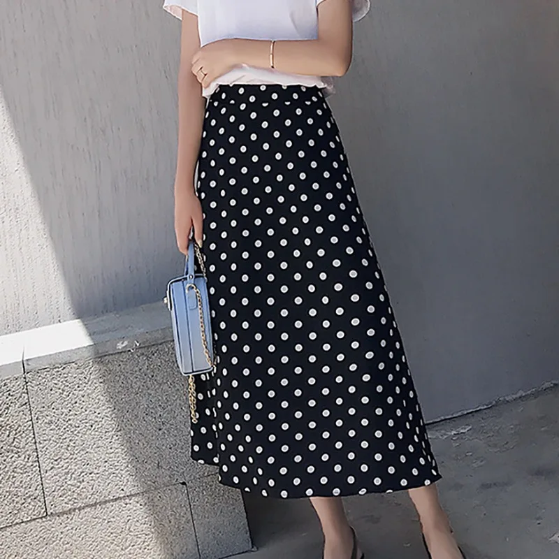 

Summer Women High Waist Polka Dots Skirt Elegant Skirt Wrap Dots Korean Style Chiffon Skirts 2020 New