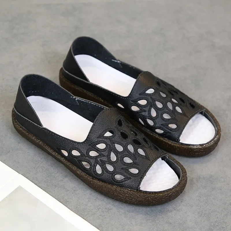 Женские босоножки на мягкой подошве Летняя обувь платформе женские кожаные