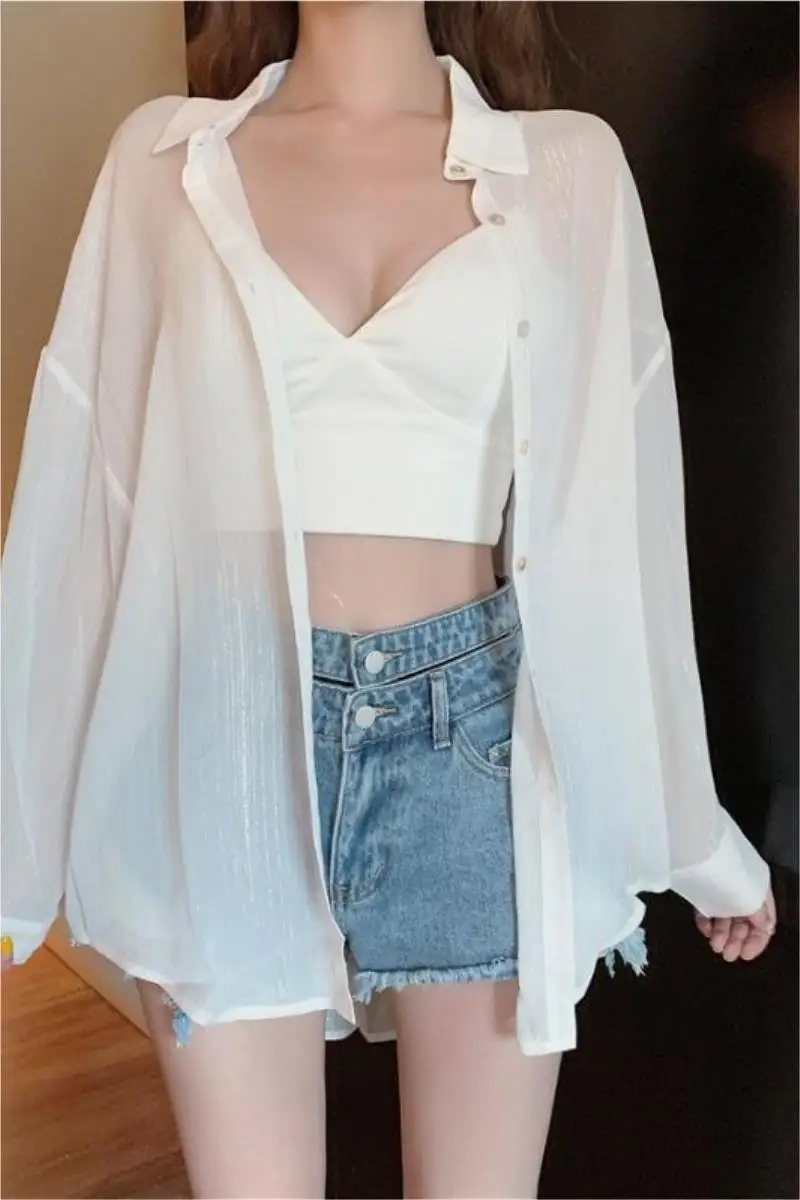 

Chiffon shirt female 2020 spring and summer new loose thin medium long thin long sleeve sunscreen shirt Korean top