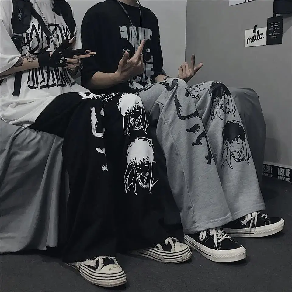 

GGLNOO Harajuku Woman Pants Japanese Pattern Hip Hop Pants For Women Wide Leg Pant Women Jogger Women Pant