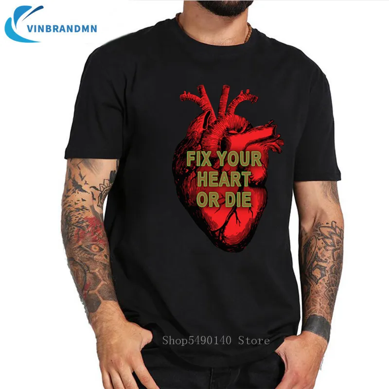 

Футболка мужская с коротким рукавом и надписью «Fix Your Heart Or Die Twin Пикс»