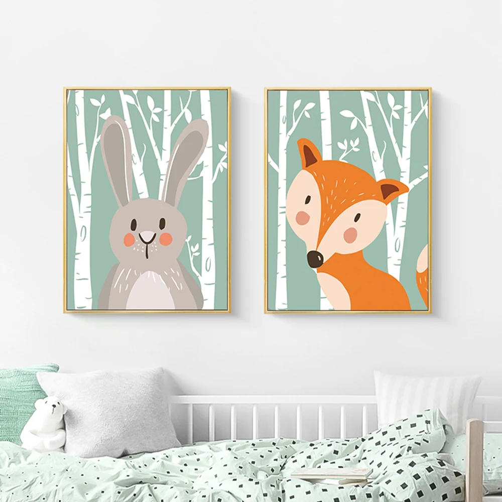 Милые животные лес плакат и принты для детской стены картина комнаты украшение