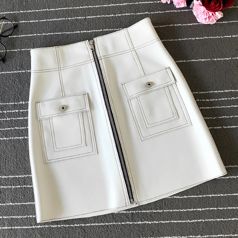 

Spring Autumn 2021 New Women Genuine Leather Sheepskin A-Line Skirt For Female 6 Color Plus Size