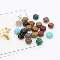 6pcs natural stone quartz crystal turquoises malachite gold sand stone loose beads for diy necklace jewelry making size 9x12mm