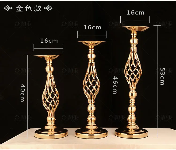 

10PCS Gold Flower Vases Candle Holders Rack Stands Wedding Decoration Road Lead Table Centerpiece Pillar Party Event Candlestick