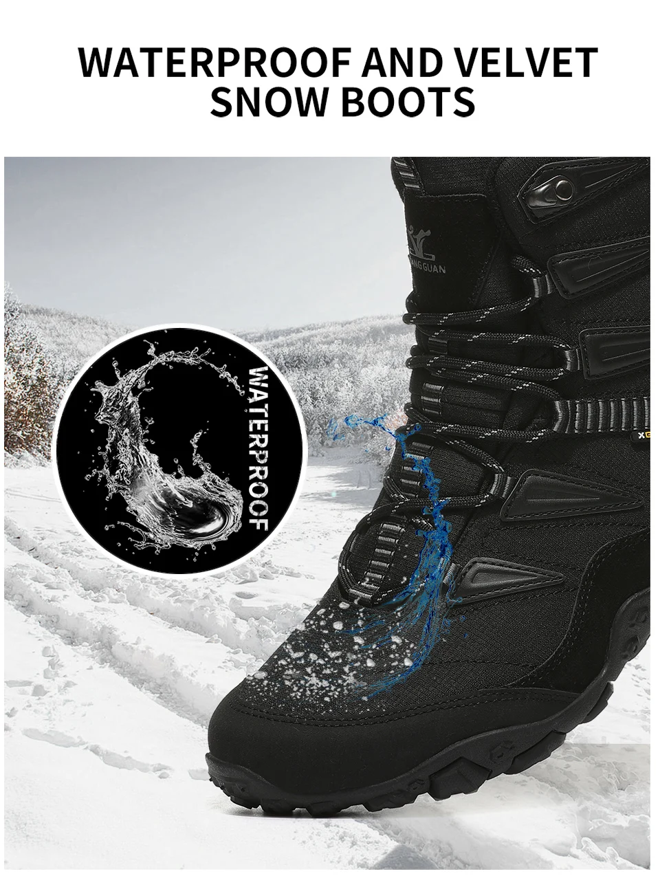XIANG GUAN Man Hiking Shoes Men Waterproof Plush Warm High Top Climbing Mountain Tactical Boots Outdoor Sports Trekking Sneakers