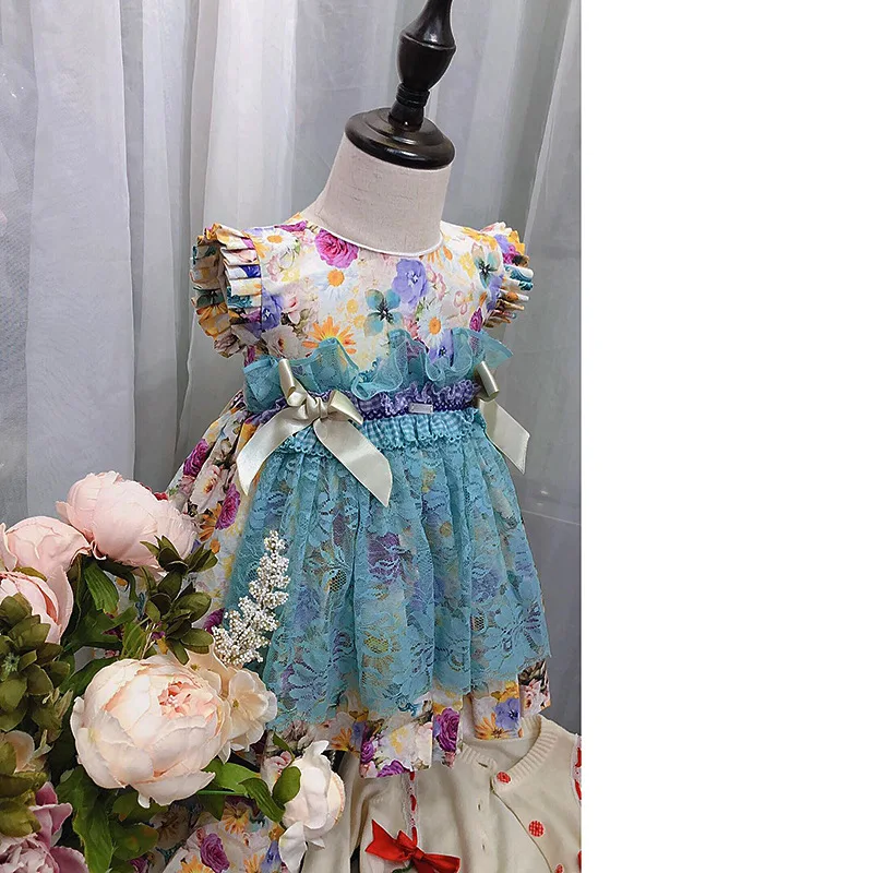 6738 Dress + Cap Short Toddler Print Tutu Princess Baby Girl Party Wedding Brithday Kid For Wholesale Clothes | Детская одежда и