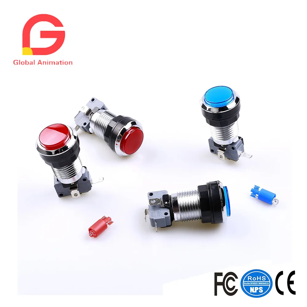 Хромированная аркадная Кнопка с подсветкой 6 шт./лот Светодиодная лампа 5 В и