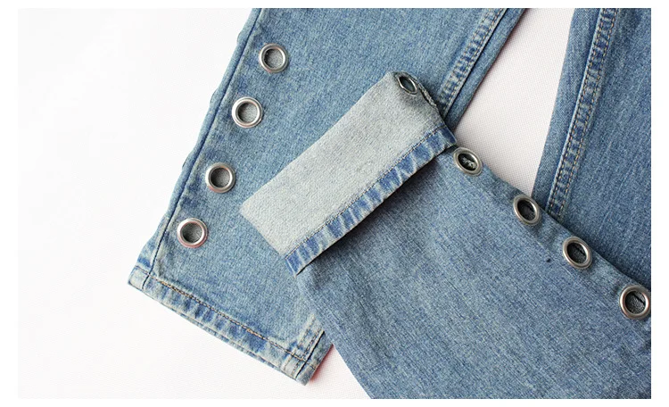 

Hot Selling Ins BF Style High Waisted Loose Pants Riveted Hollow Metal Straight Tube Jeans Vintage ladies boyfriend jeans