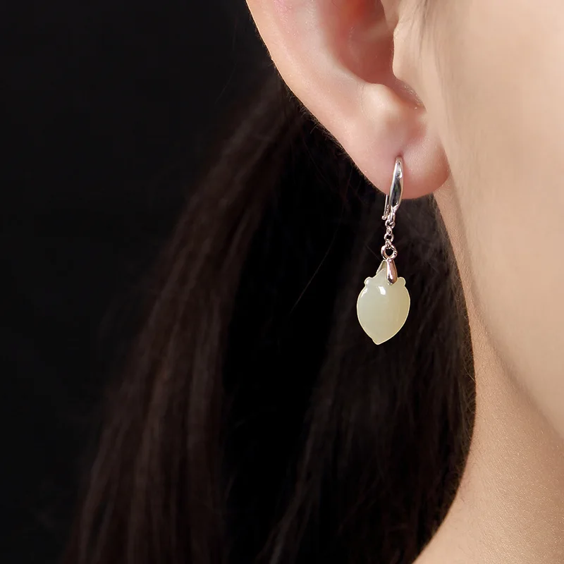 Женские серьги Джокер из чистого серебра 925 пробы с натуральным нефритом