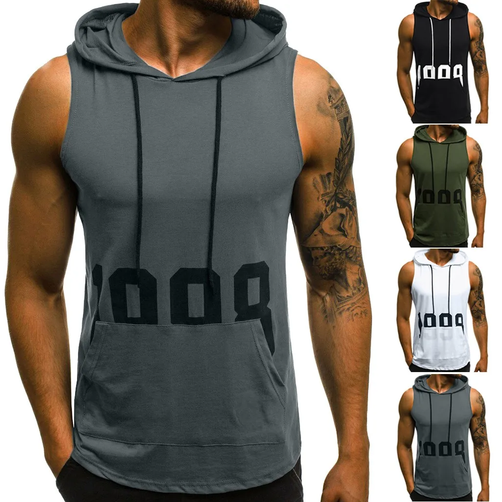 Модная мужская майка для фитнеса с принтом в виде цифр безрукавка капюшоном и
